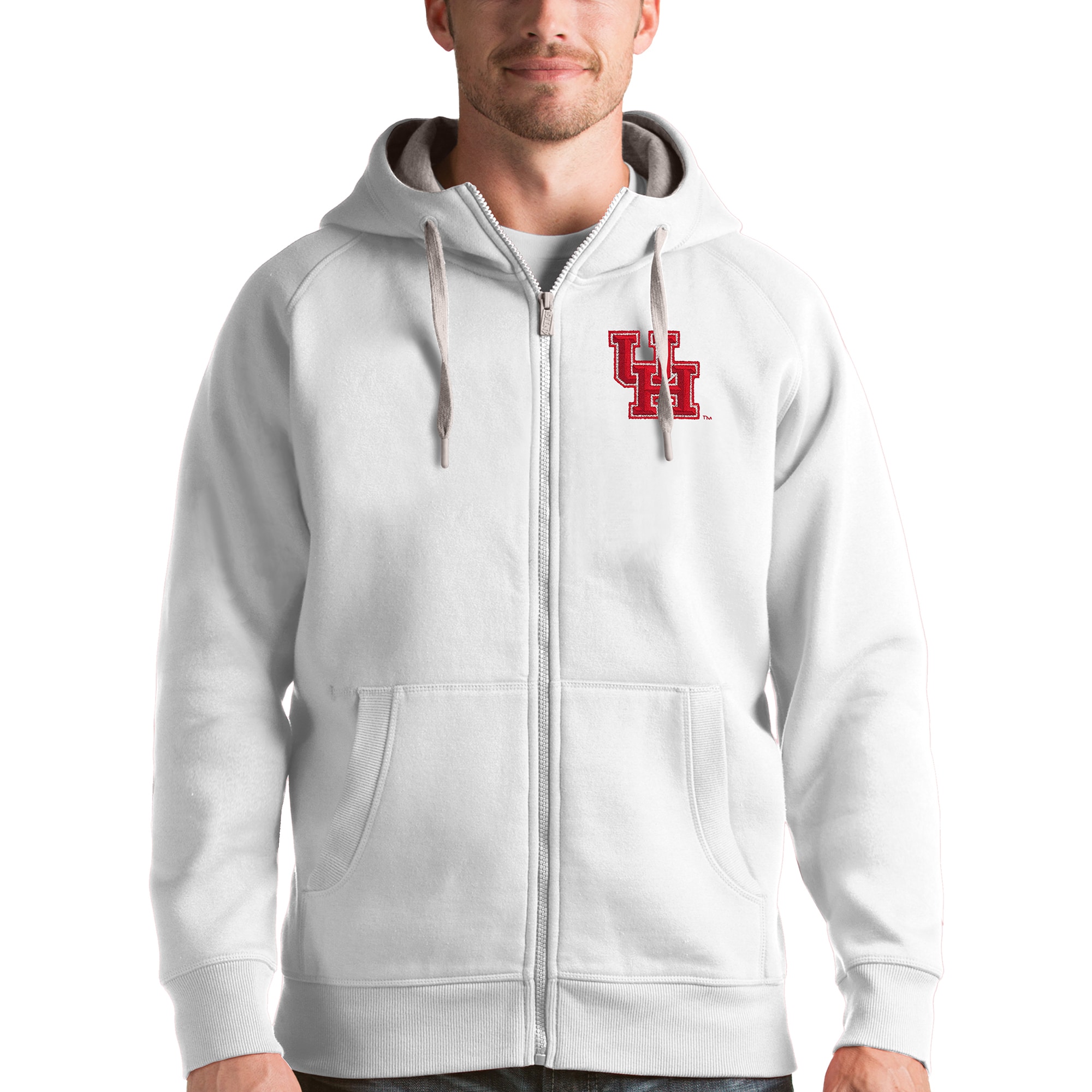 Men's Antigua White Houston Cougars Victory Full-Zip Hoodie